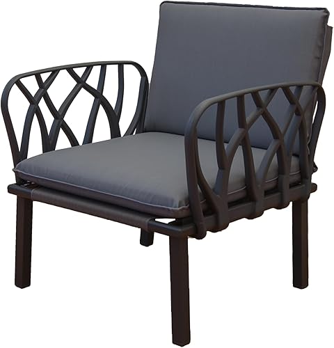 Miniatura 8 de Domi - Juego de 2 sillas de exterior con brazos y cojines grises extraíbles, sillas de comedor modernas de plástico de metal para todo tipo de