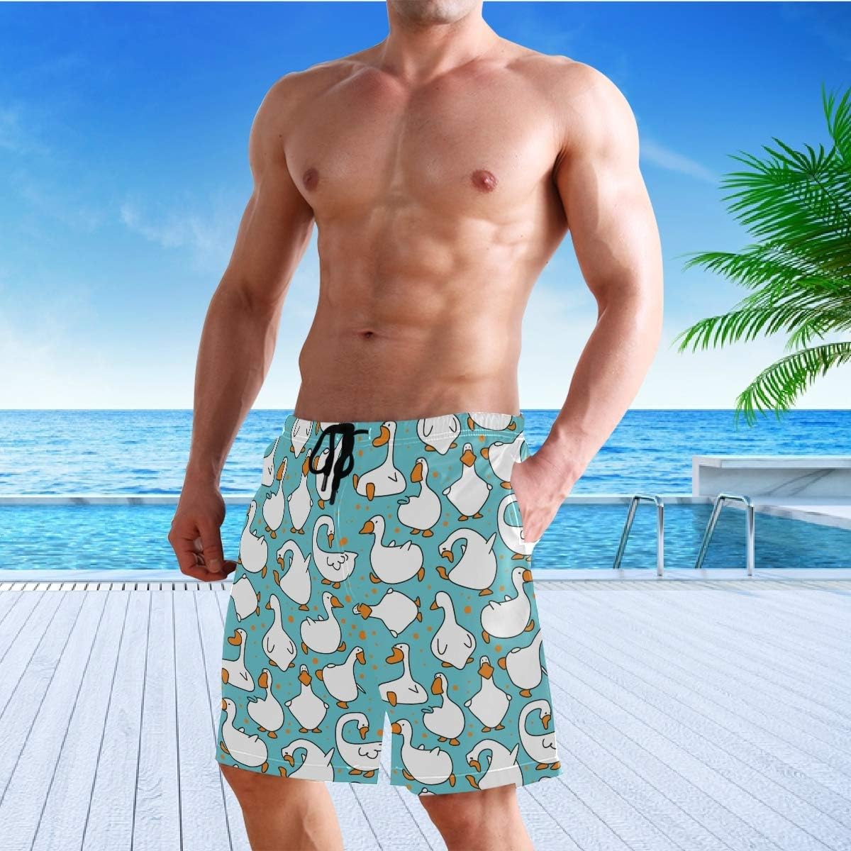 visesunny Fashion Cool Style Men's Beach Shorts Swim Trunks Quick Dry Casual Polyester Swim Shorts with Pockets S-XXL