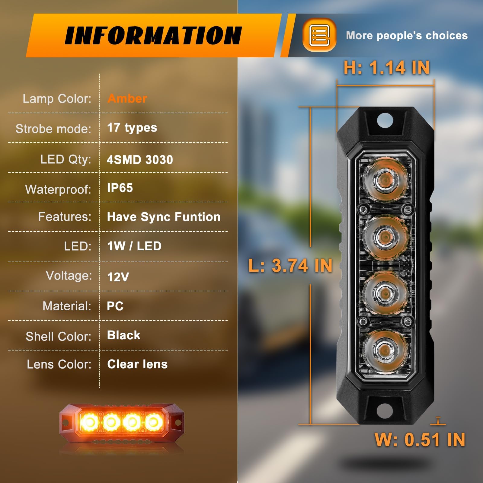 Raryloy LED Emergency Amber Strobe Flashing Grille Strobe Lights for Trucks 4LED Surface Mount Strobe Beacon Hazard Warning Safety Light for Car Truck Van Off Road Vehicle ATV SUV 2PCS