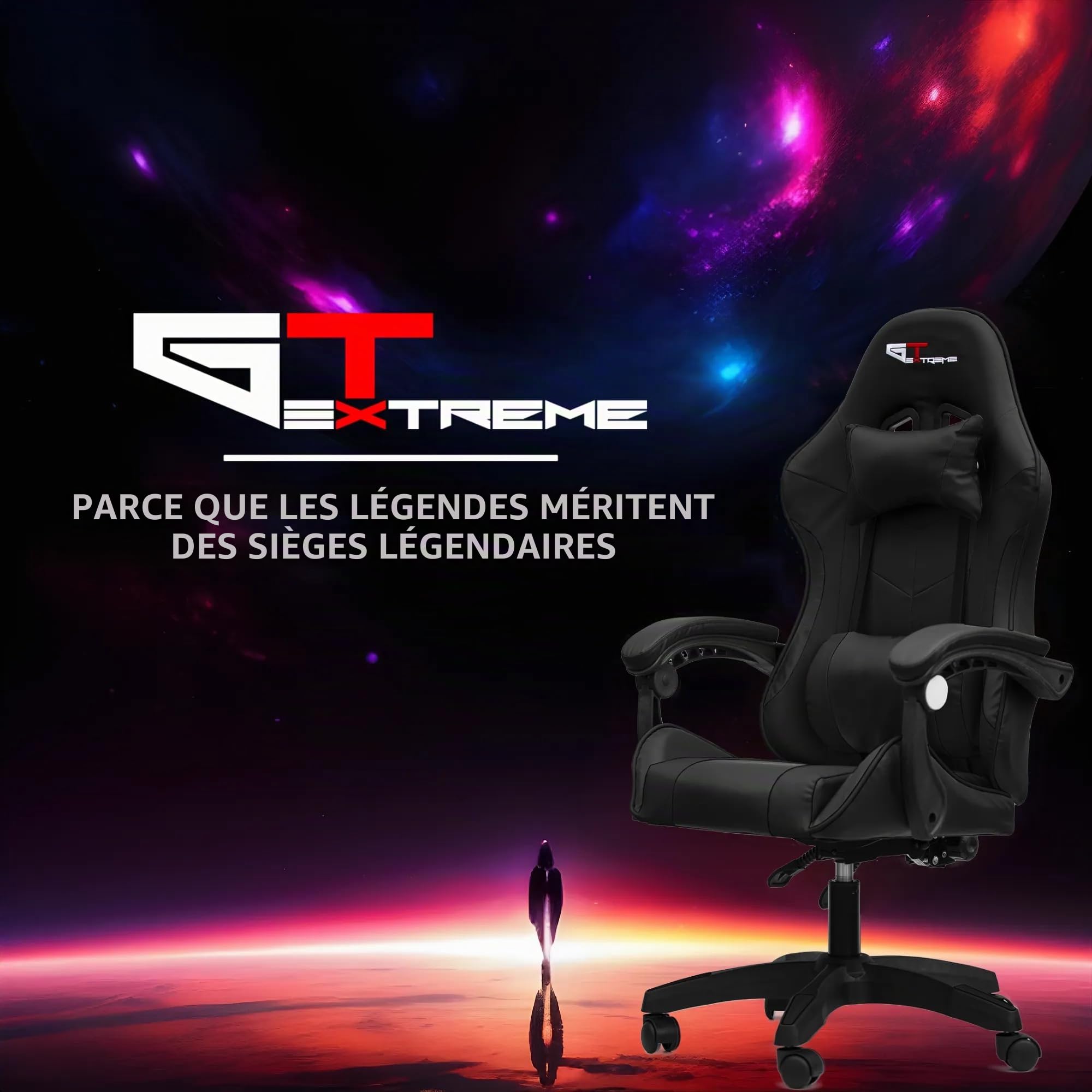 Game GT Extreme Chaise de bureau de gaming en cuir écologique (triple noir)