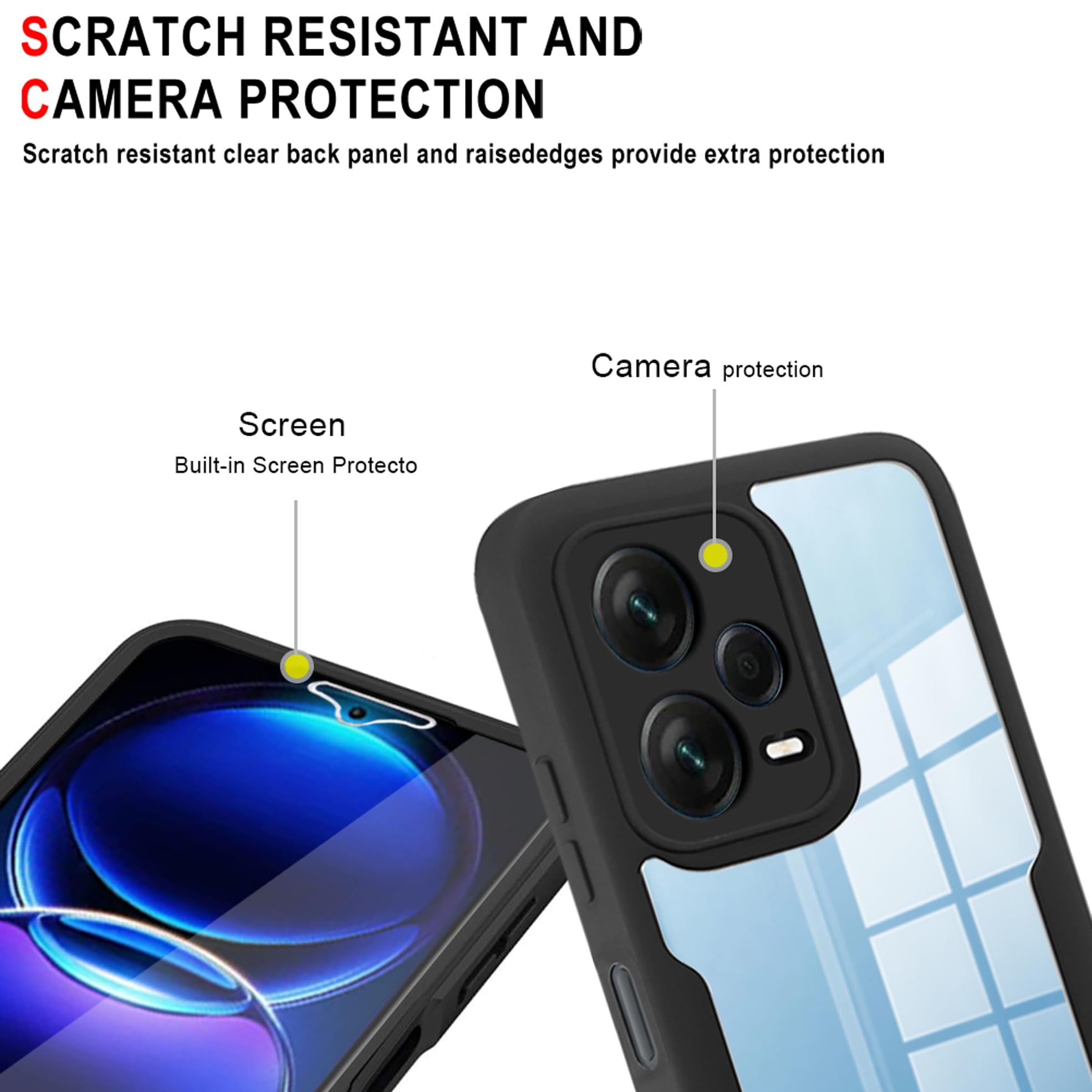 Custodia Per Xiaomi Redmi Note 12 Pro Plus - Cover Trasparente Antiurto Con Paraurti In TPU Morbido, Protezione Angoli Rinforzata, Nero