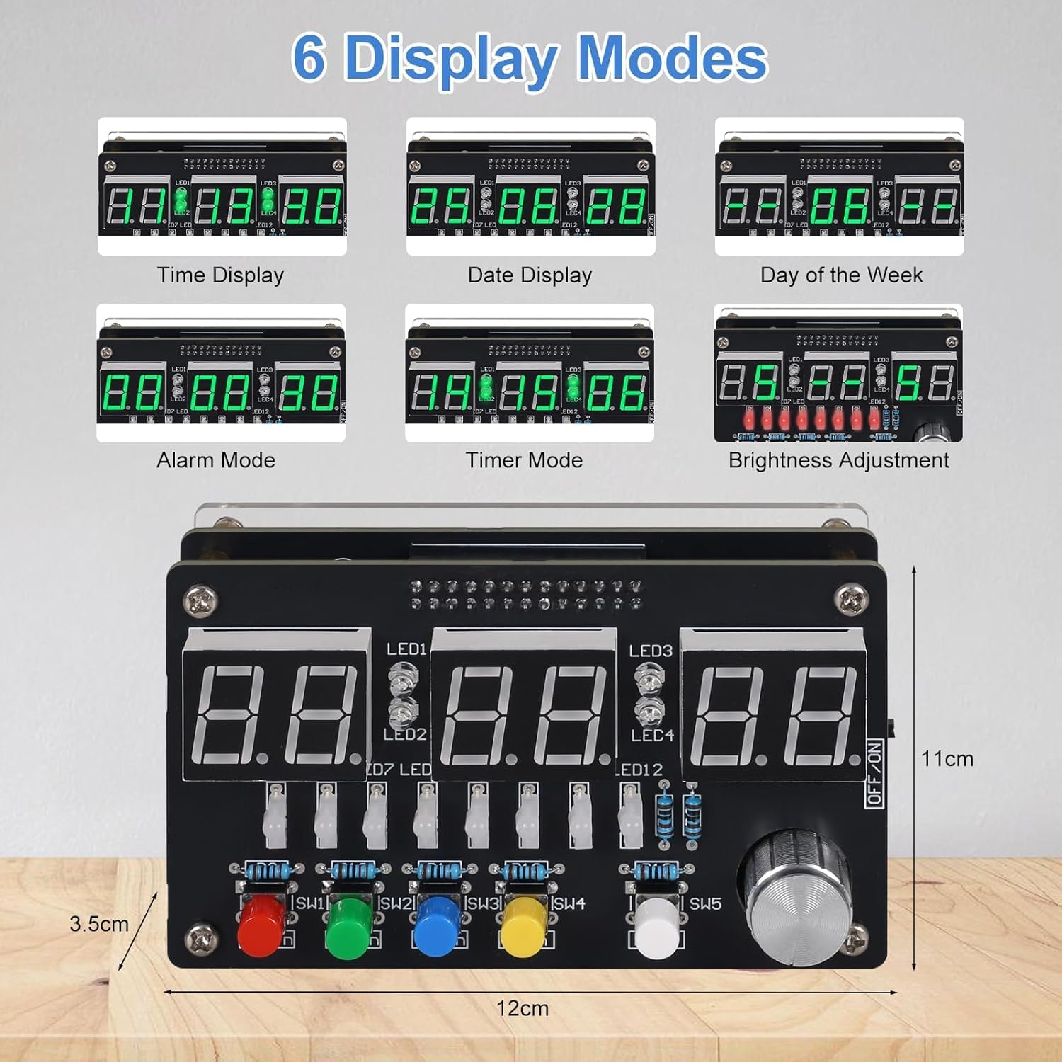 6 Bits Digital Clock Solder Practice Kit with Colorful Lighting, DIY Countdown/up 24-Hour Alarm Clock Soldering Projects for Student School Education and Adult Home Office Use
