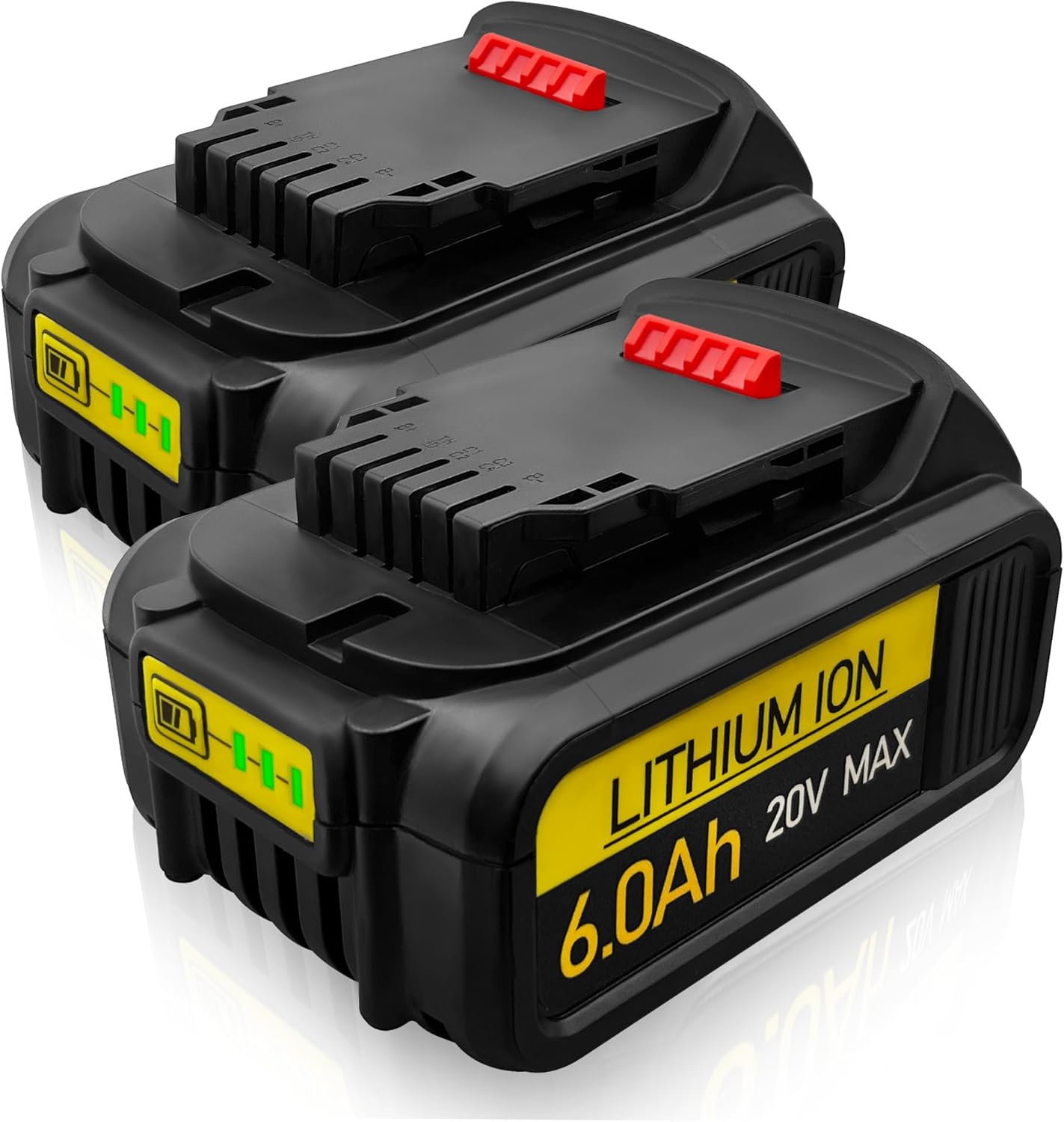 2 Pack 6.0Ah 20V Replacement Battery Compatible with Cordless Power Tools, 20V Lithium Battery Backup DCB200 DCB201 DCB203 DCB204 DCB205 DCB206, for DCD/DCF/DCG/DCS Series Cordless Power Tools