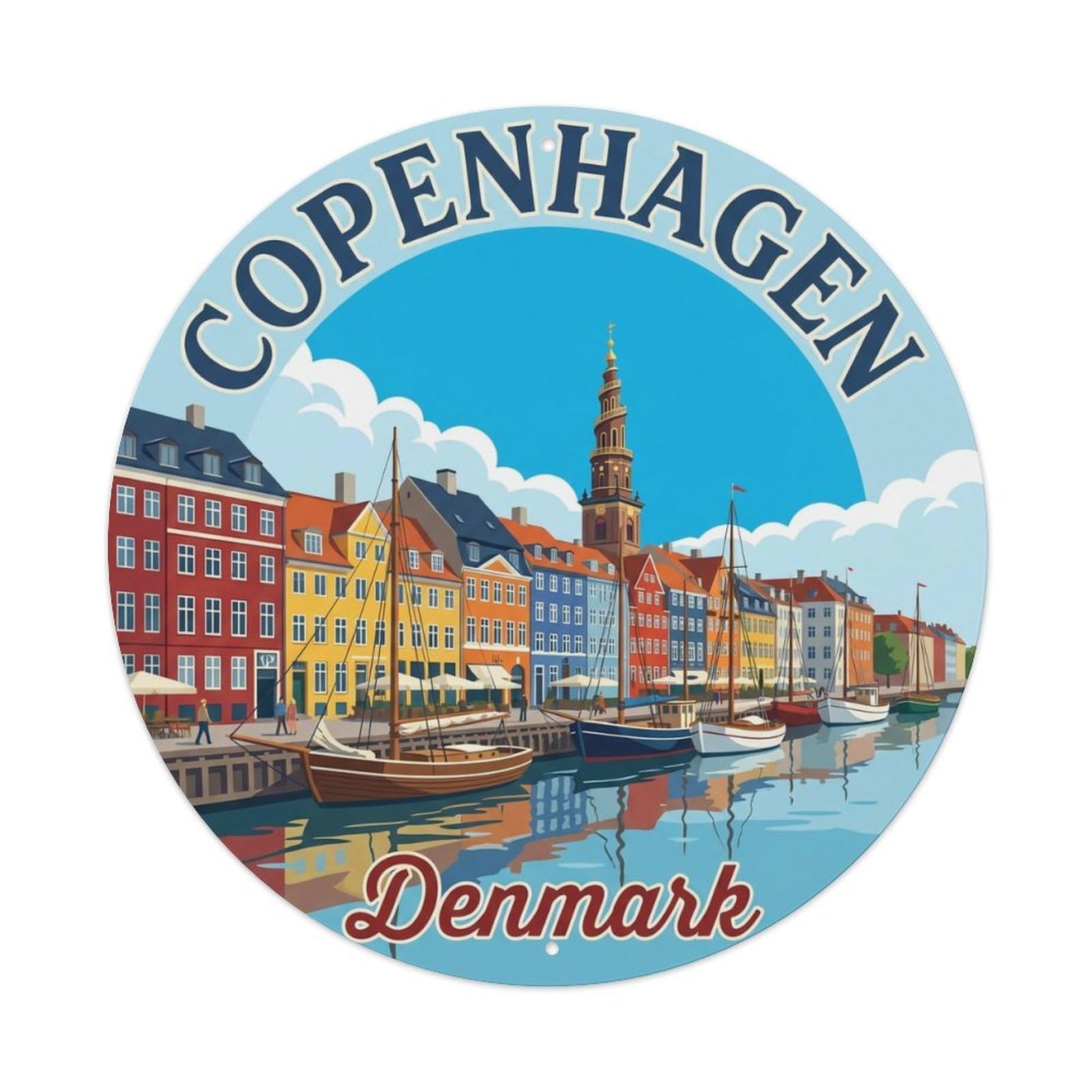 Vintage Travel Copenhagen Denmark Postcard Metal Tin Sign