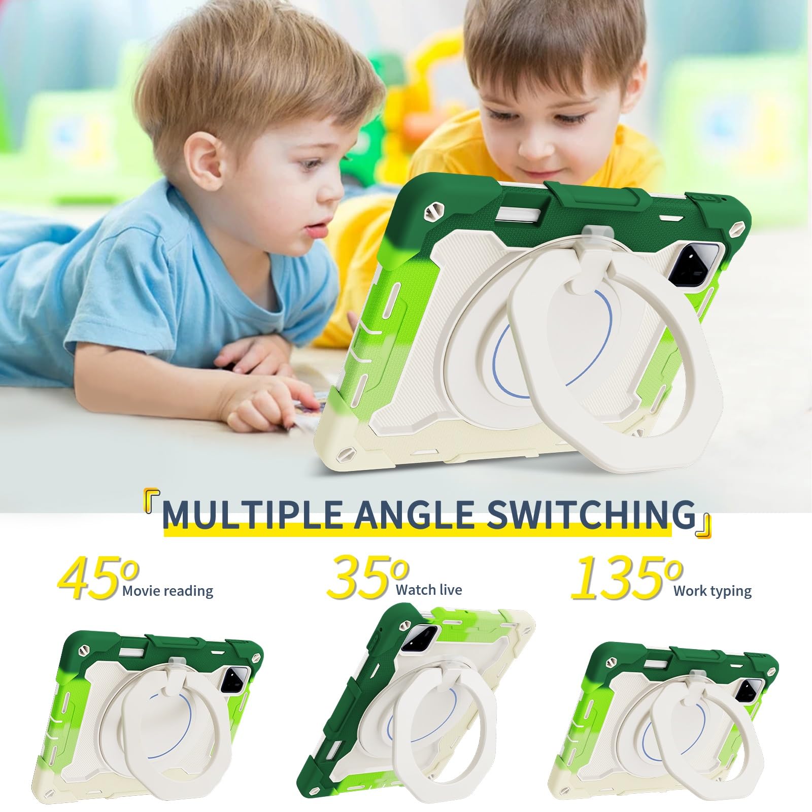 Funda protectora resistente para Xiaomi Pad 7/7 Pro de 11.2 pulgadas 2024, soporte giratorio de 360°, correa para el hombro, soporte para lápices y anillo de asa, funda a prueba de golpes