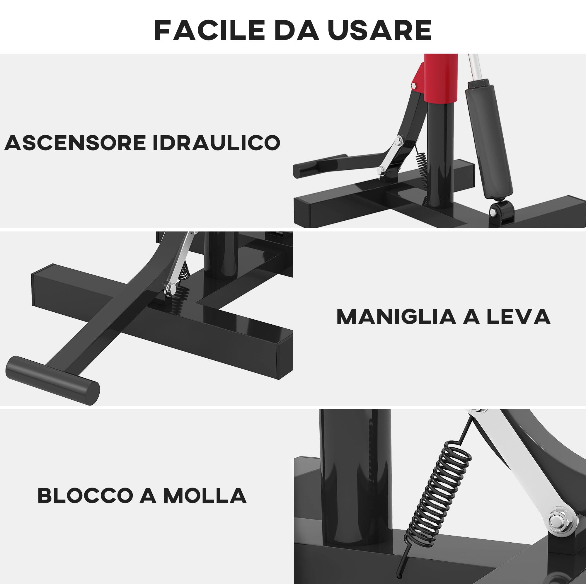HOMCOM Sollevatore Moto in Acciaio Max 150kg, Cavalletto Alzamoto con Altezza Regolabile 29.5-41 cm e Piattaforma in Gomma Antiscivolo, 33x29x40.5cm, Rosso