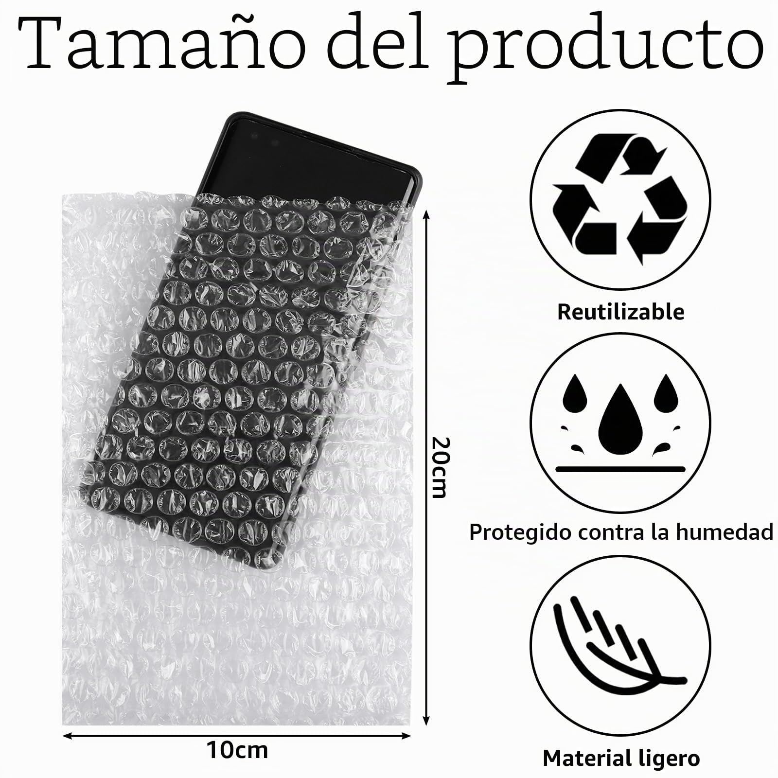 CYEER Bolsas de Burbujas 10 x 20 cm - Material de Embalaje para Envío, Acolchado Resistente a los Golpes