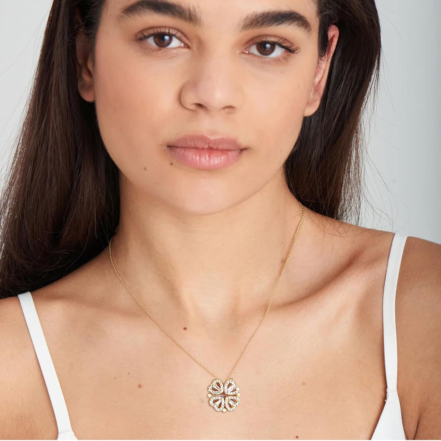 2 in 1 Four Leaf Clover Charm Lucky Necklace Heart Crystal Pendant Necklace Gold Link Valentine's Day Jewelry Gift for Women - Image 2