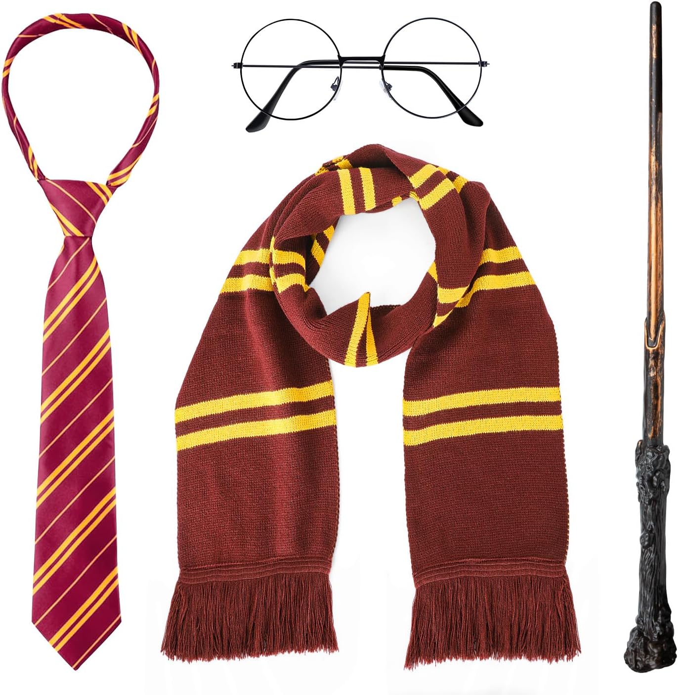 Halloween Costume Accessories Set with Tie, Scarf, Glasses and Wand for Kids Boys Adults Girls Halloween Cosplay Dress-up Party