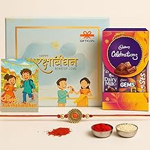 Gifticon Rakhi for Brother with Chocolate - Rakhi with Chocolate Gift Hamper - Single Rakhi for Bhaiya 1 Rakhi, 1 Celebration, 1 Greeting Card,1 Gift Box | IB50-1R-SPRLPNDL