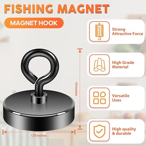 Vista 62 de Neosmuk Imán de pesca negro, imán de 2 pulgadas, 350 libras + imanes fuertes resistentes para removedor, imanes de neodimio de alta potencia