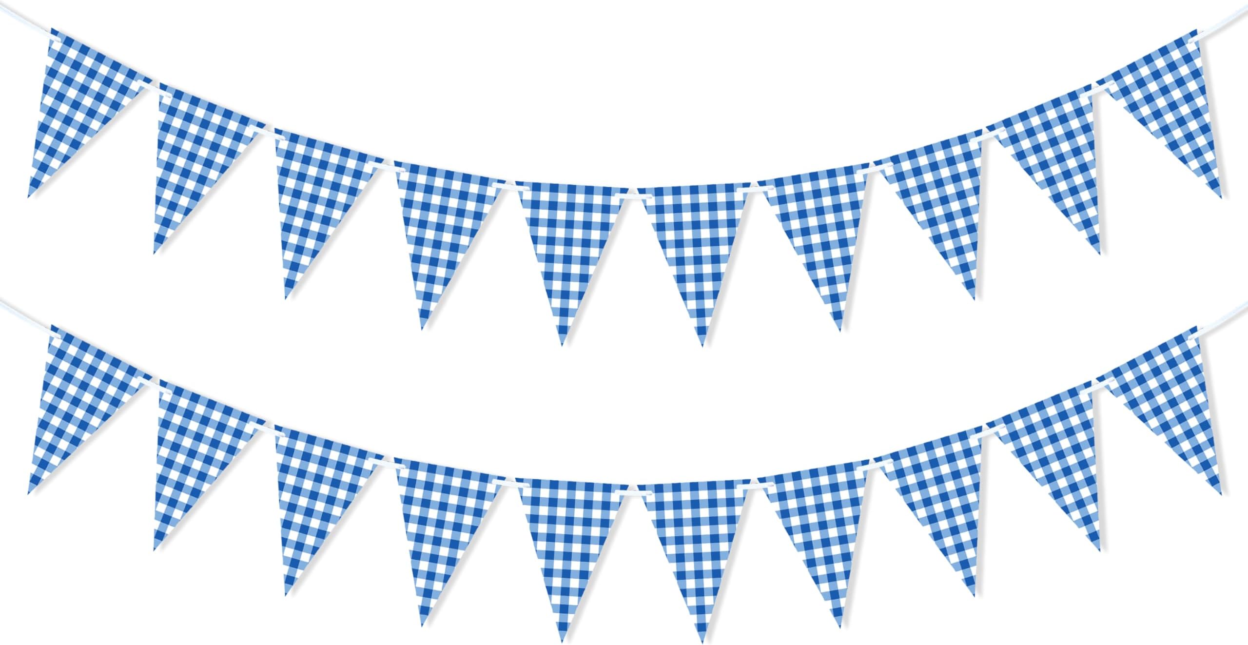 VILIFEVER 2 Pieces Blue Checkered Flags Banner for Gingham Party Supplies