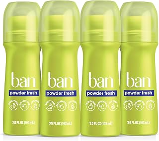 Ban Invisible Roll-On Antiperspirant Deodorant Powder Fresh, 24-Hour Odor & Sweat Protection for Men & Women, 4-Pack 3.5oz