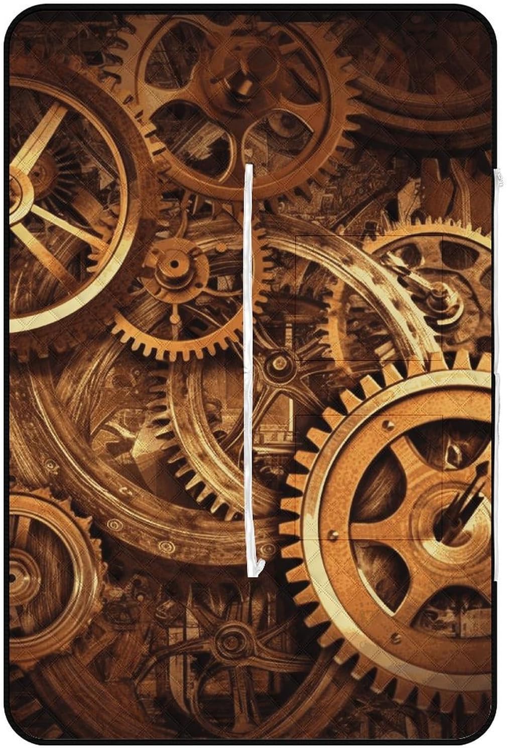 Cool Steampunk Gears Picnic Blanket 150x100cm, Foldable 2-in-1 Picnic Mat and Tote Bag Portable Waterproof Beach Mat Sandproof Outdoor Blanket for Park, Hiking, Beach, Camping, Travel