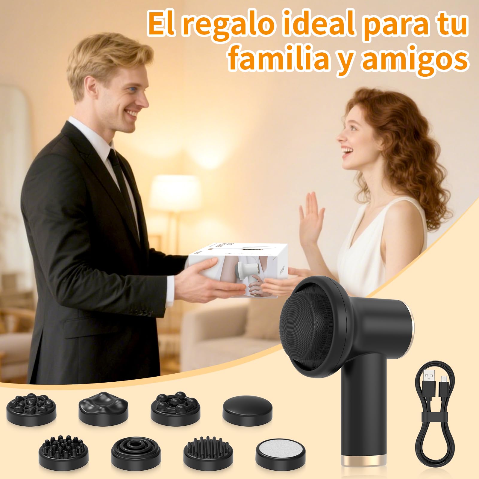 Masajeador Reductor y Anticelulítico Eléctrico, Masajeador Corporal de 9 Velocidades con Batería de Larga Duración, 8 Cabezales Intercambiables, Tonifica y Reduce Grasa en Brazos, Piernas, Negro