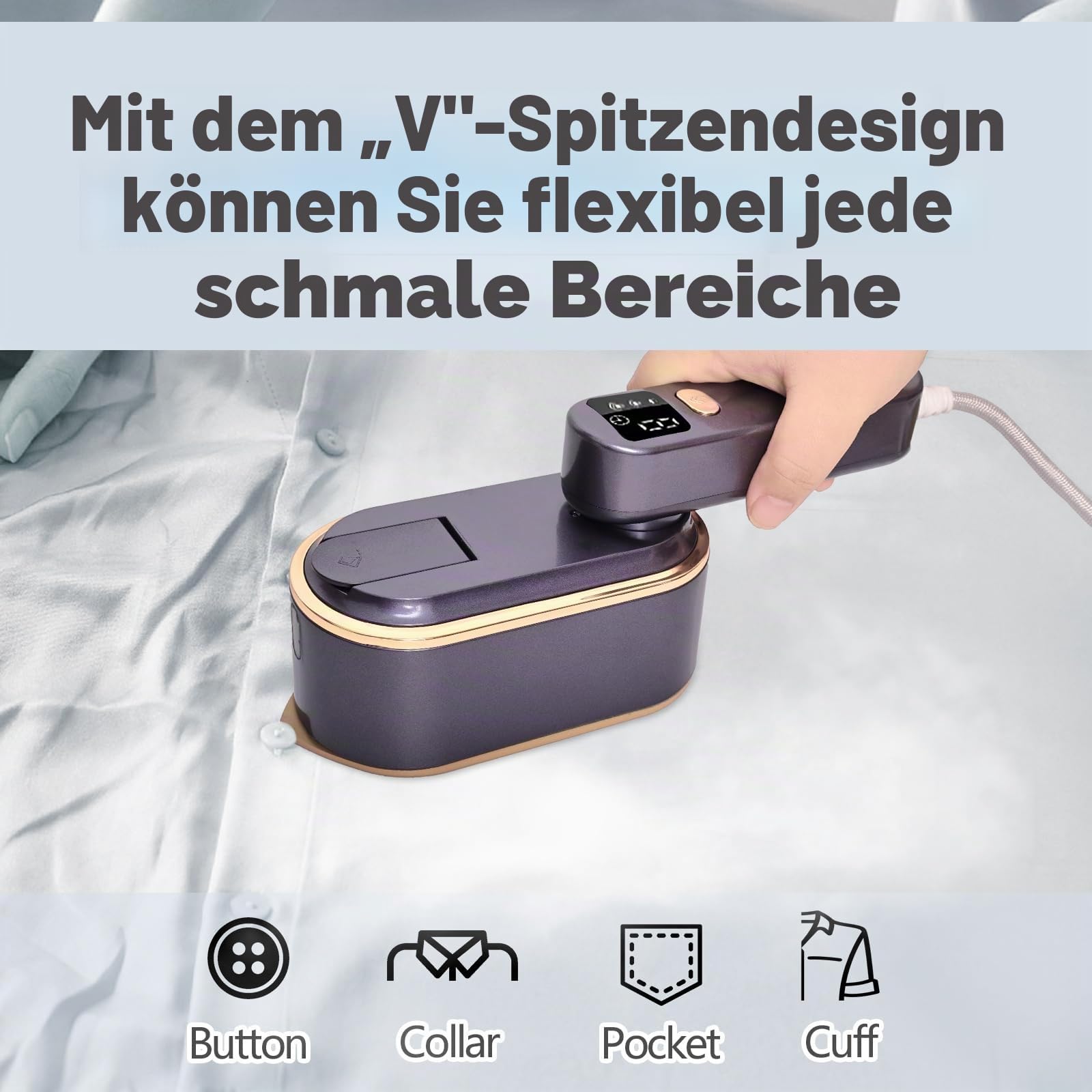 Dampfbügeleisen Mini mit LED-Anzeige,180°Faltbares tragbares Reisebügeleisen, Handgerät Bügeleisen Dampf 1200W 150ML iron 10s Schnelles Aufheizen 3 Dampfstufen für Reisen und Zuhause (Lila)