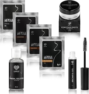 LOVELY Lot de 4 couleurs de sourcils au henné avec développeur de couleur, pâte de contour et gel pour sourcils – Pour des...