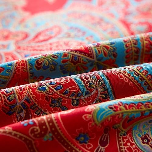 Miniatura 5 de mixinni - Juego de edredón de estampado de cachemira roja tamaño matrimonial, estilo shabby chic, para todas las estaciones, 3 piezas, 1 edredón