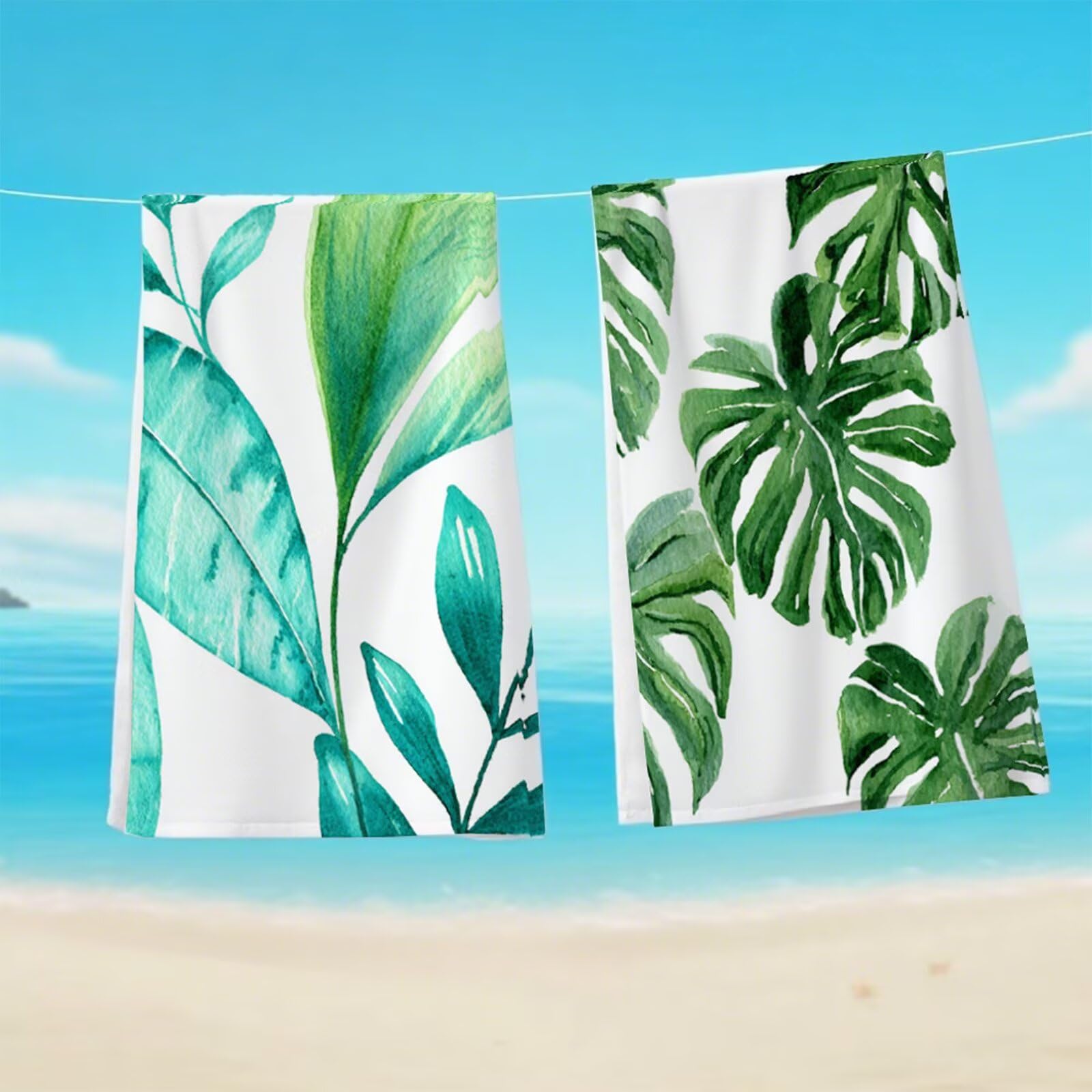 Ręcznik plażowy z mikrofibry, zielone rośliny Duży ręcznik kąpielowy 220 x 100 cm, lekki, miękki, szybkoschnący, odporny na piasek prześcieradło plażowe, z torbą do pływania Ręczniki sportowe G1-1154