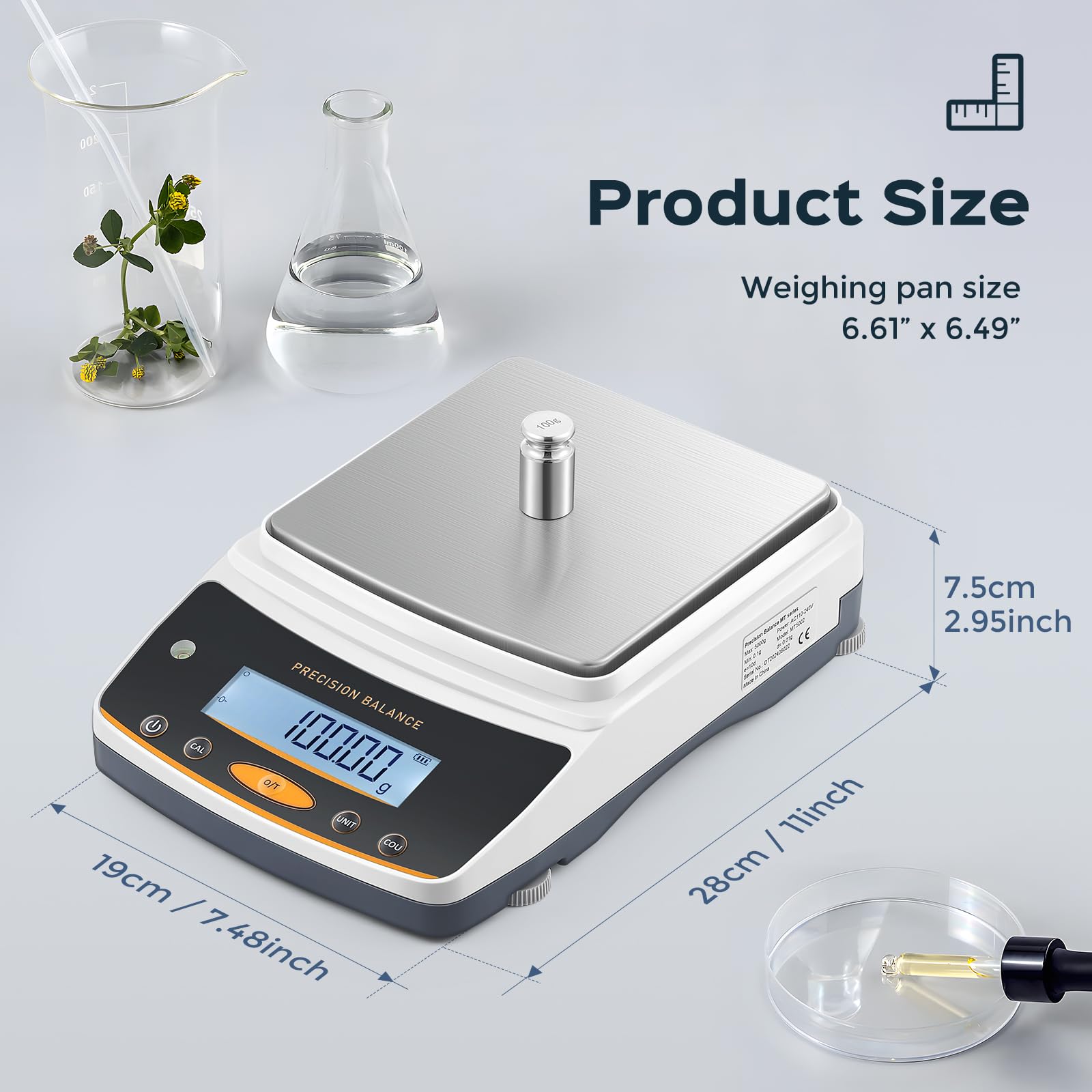 Bonvoisin Báscula de laboratorio: 5000 g x 0,01 g, báscula digital recargable con interfaz RS232, precisión de 0,01 g