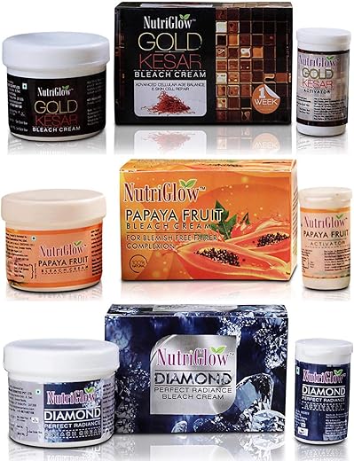 NutriGlow Gold Kesar Bleach Cream, Papaya Fruit Bleach Cream, Diamond Perfect Radiance Bleach Cream For Lightening Facial Hair, 43g Each, Pack of 3