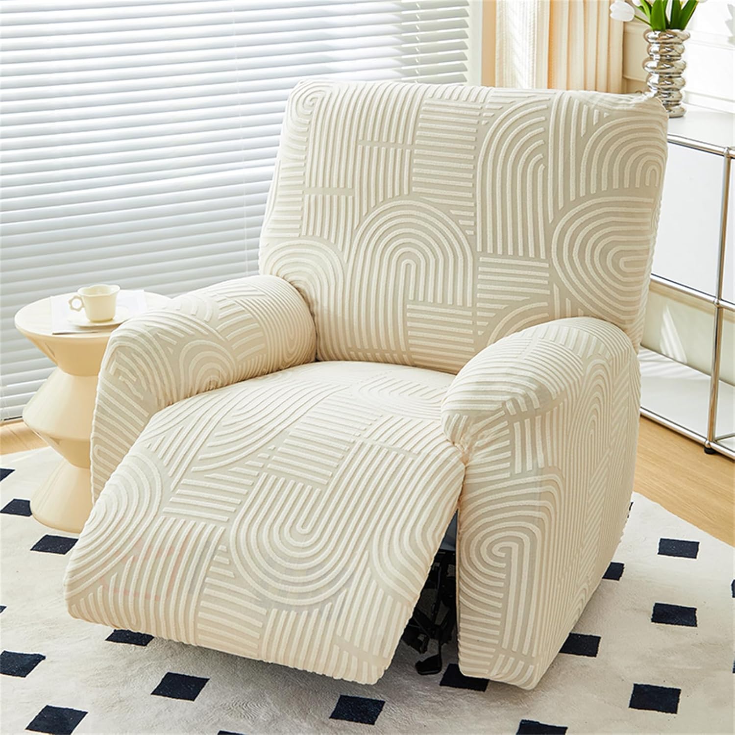 Stretch Recliner Chair Cover 4 Pieces Recliner Armchair Slipcovers for Recliner Washable Furniture Protector for Living Room (White)