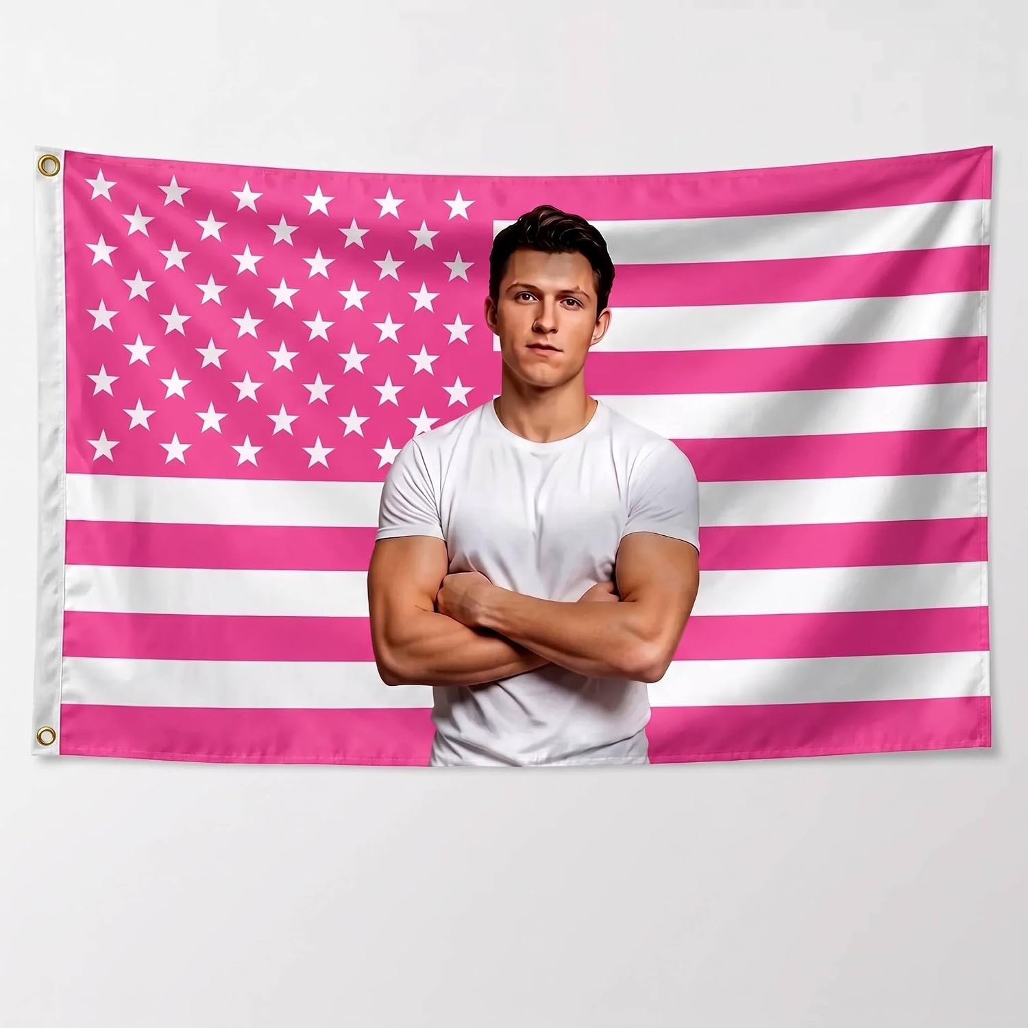 MAGJIUKE Tom Holland Tapestry Pink American Flag Wall Hanging for Bedroom