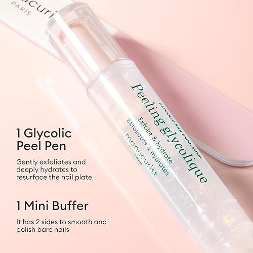 Miniatura 3 de Manucurist Glossy Booster Duo - Kit de cuidado de uñas con exfoliante glicólico y bloque pulidor de uñas, uñas brillantes naturales sin esmalte,
