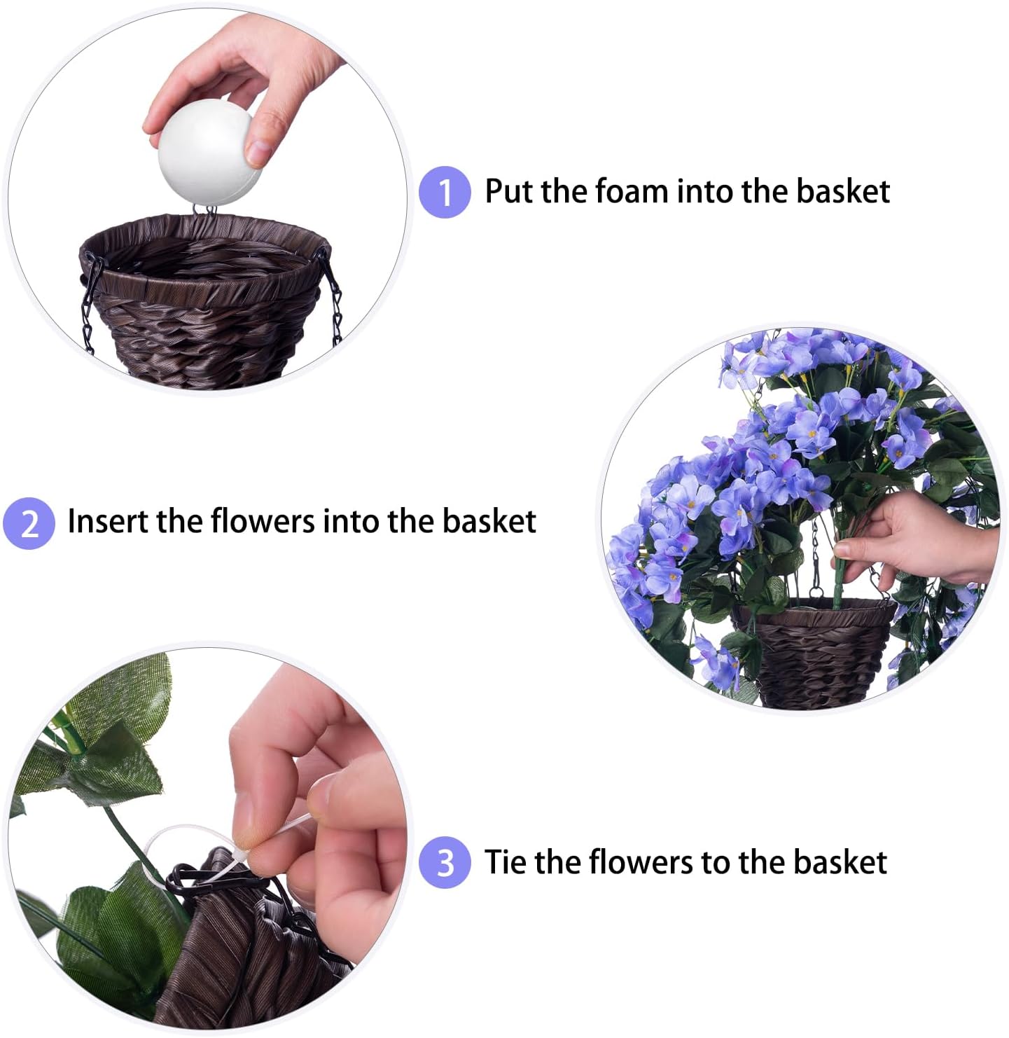 Artificial Fake Hanging Flowers Plants with Basket for Outdoor Decor, Faux Silk Realistic Morning Glory Floral Arrangement Planter UV Resistant for Outside Porch Patio Balcony Garden (Z Blue)