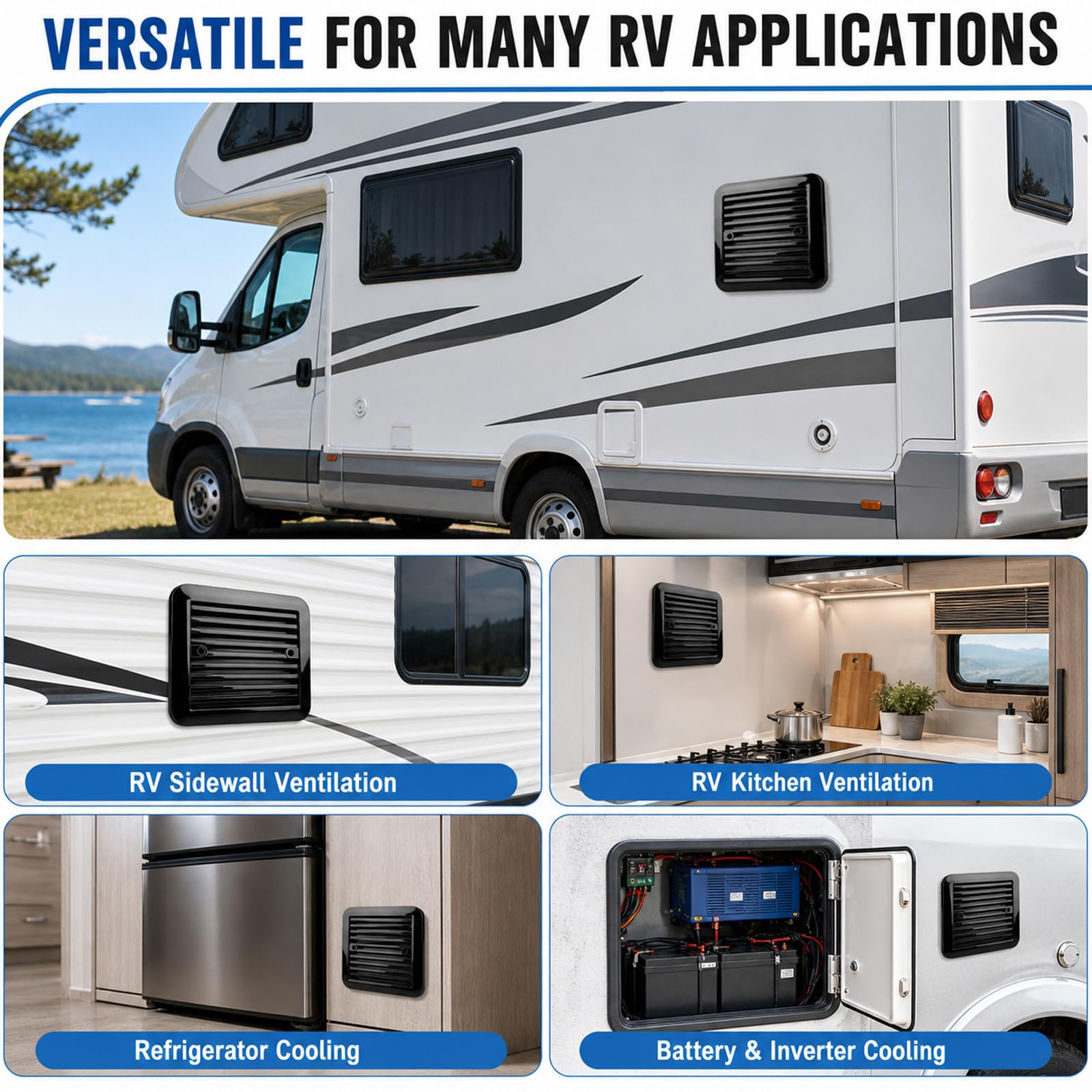 BYZESTY Ventilateur d'extraction pour Caravanes, Ventilateur D'extraction, Ventilateur D'aération Latéral pour Camping, Grille de Ventilation Latérale pour 12 V pour -cars et véhicules loisirs