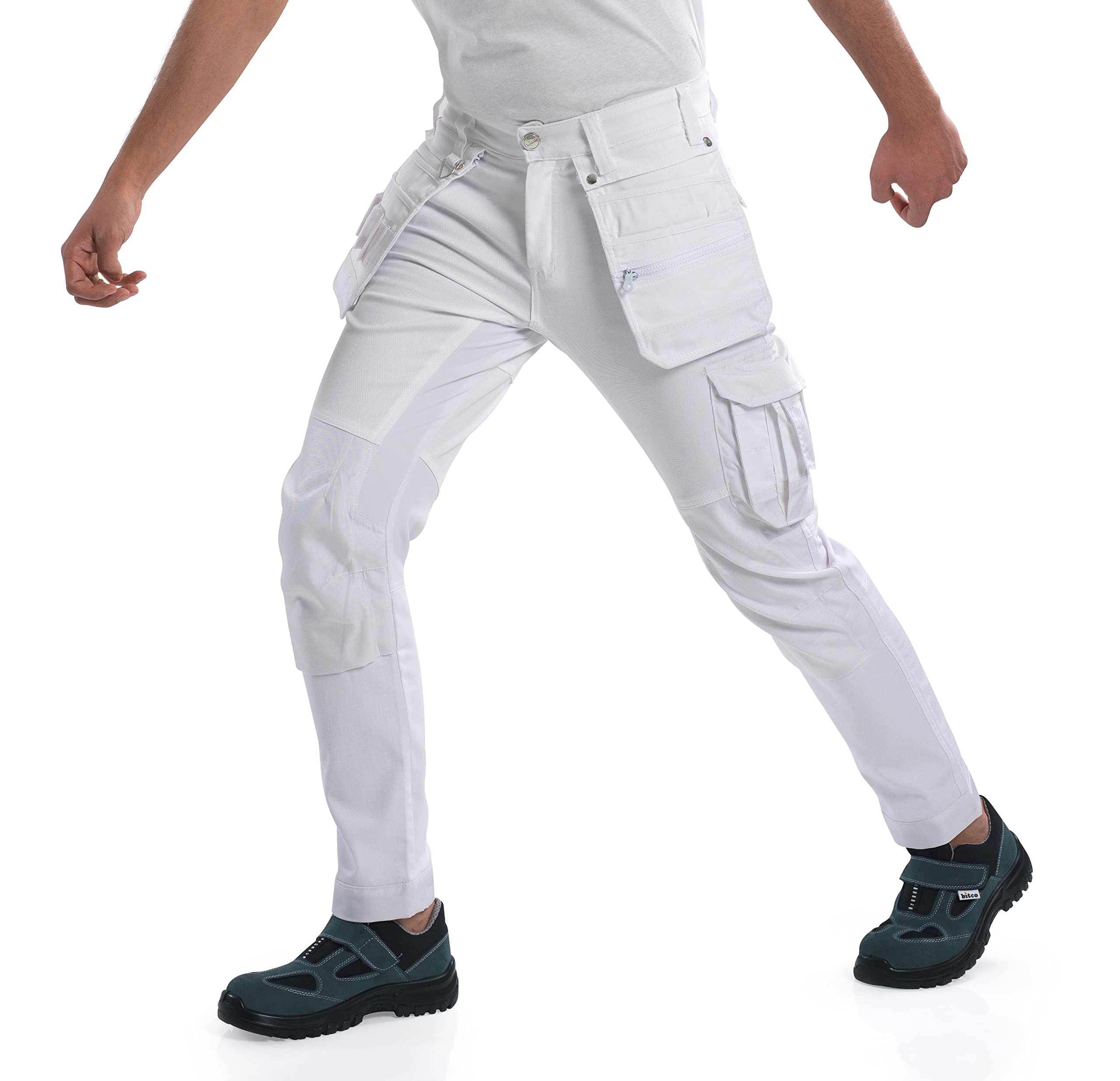 Bitco BTC16W Pantalones de Pintor elásticos Pantalones de Trabajo para Hombres - Bolsillos para Rodilleras repelentes al Agua y al Aceite Reforzados con Cordura®