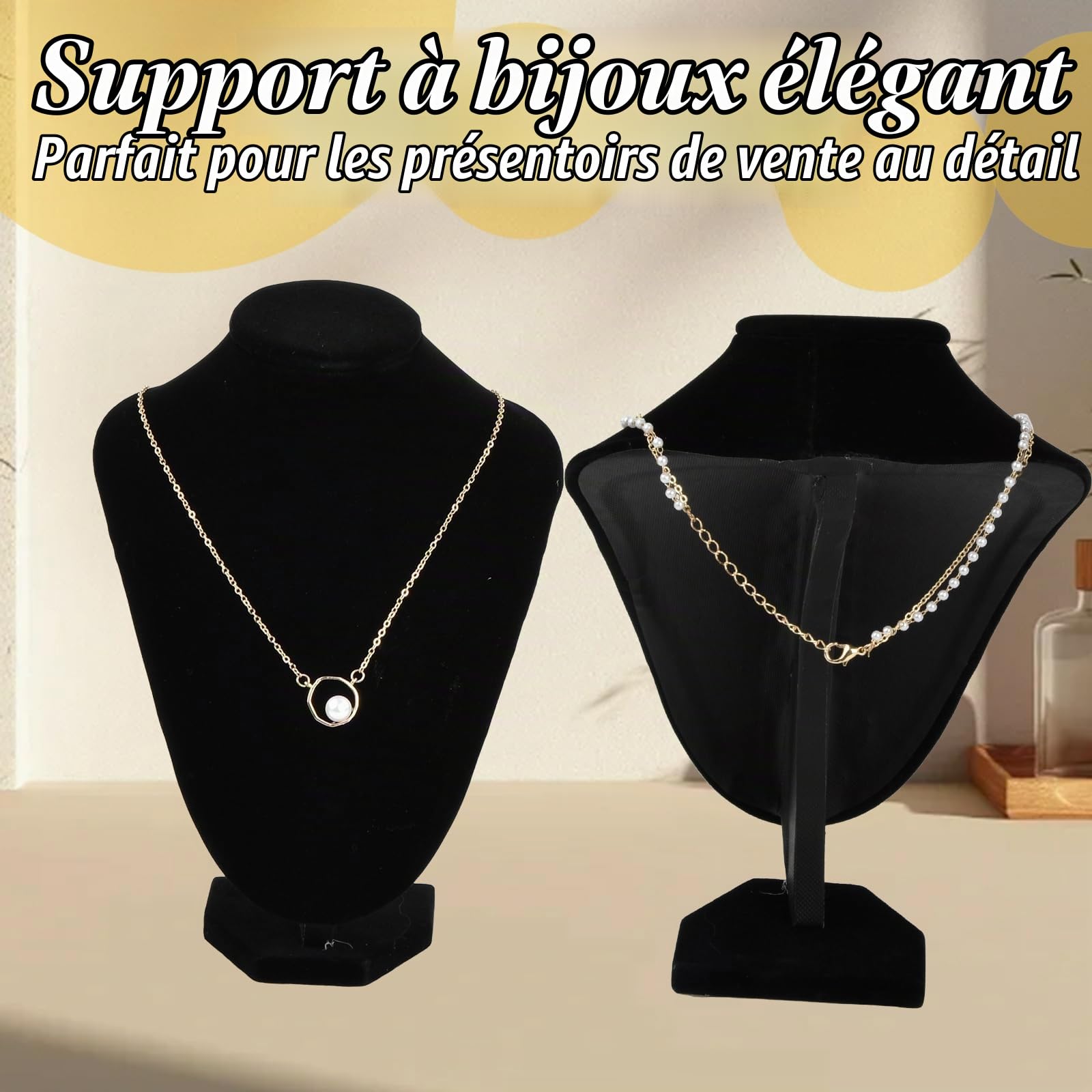 Lot de 2 Présentoir de Collier en Velours, 21 x 16 cm Présentoir à Bijoux Buste, Collier Organisateur de Velours Noir, Porte-collier Présentoir de Bijoux pour Colliers Pendentifs Vente