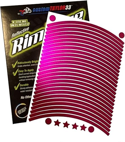 Miniatura 3 de Cintas de seguridad para los neumáticos de motos customTAYLOR33 de color rosa, edición especial, de grado de alta intensidad, reflectantes, con