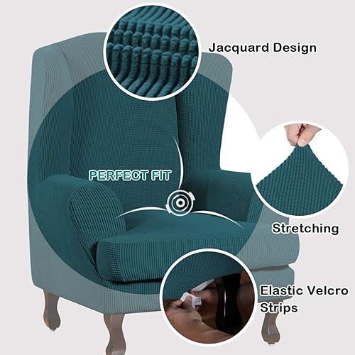 Vista 438 de Turquoize - Funda elástica para sofá de 2 piezas y 3 cojines, funda protectora lavable con elástico en la parte inferior, tela jacquard gruesa