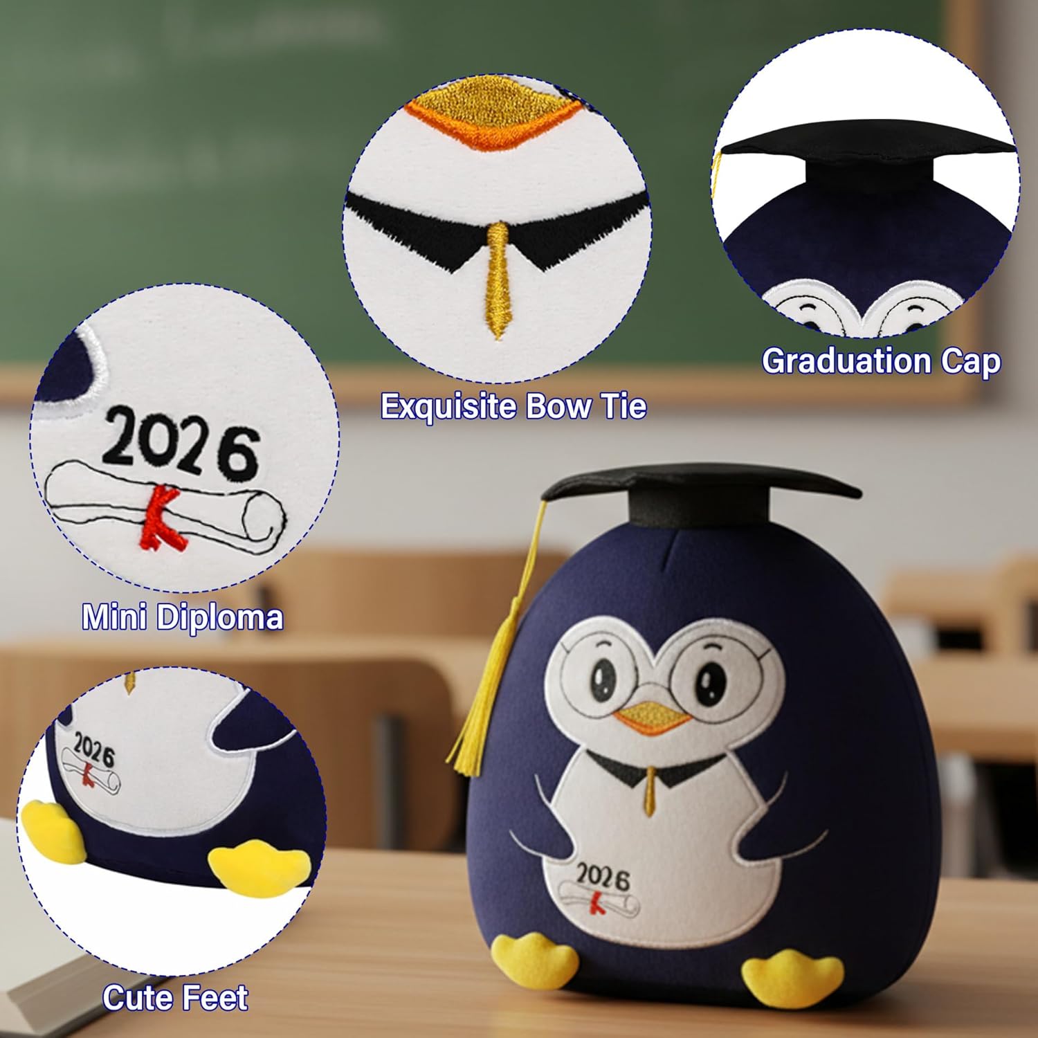 Graduation Plush Penguin Stuffed Animal - 2026 Grad Penguin Stuffed Animals Doctoral Hat Graduation Gifts 10 Inch - Image 7