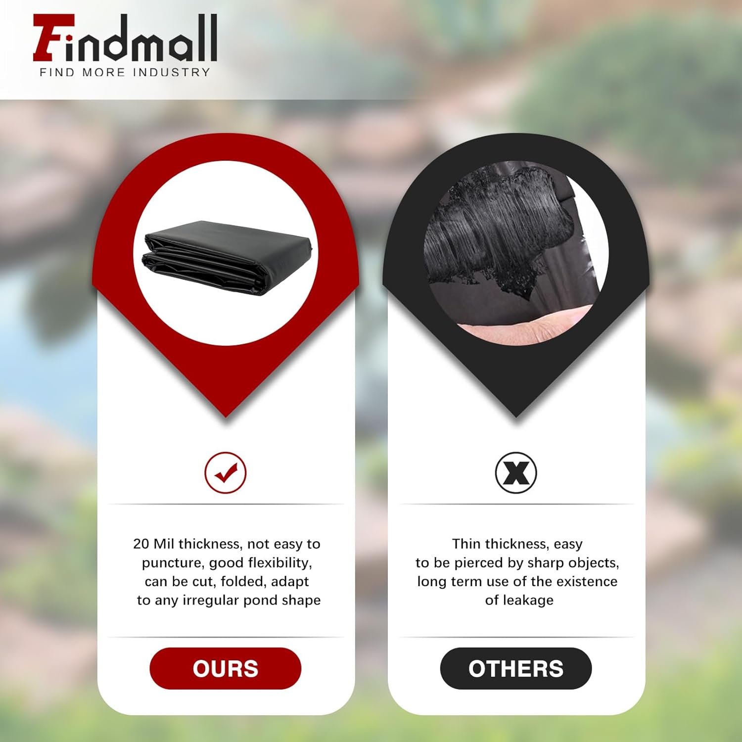findmall 20x25FT Pond Liners, Easy Cutting HDPE Ponds Liner 20 Mil, for Fish, Duck, Garden Raised Bed and Outdoor Waterscape