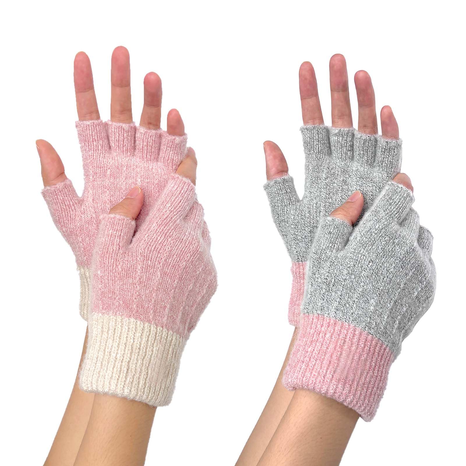 2 Pairs Fingerless Gloves for Women, Knitted Touch Screen Thermal Mittens, Winter Warm Gloves for Girls Ladies Cycling Working Driving