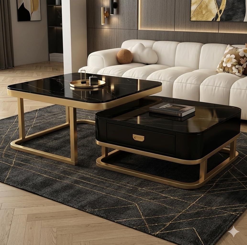 20"x20" Handmade Drawer Square Coffee Table/Nesting Table/Side Table/Center Table with Marble Finish Top for Living Room/Drawing Room-image-30