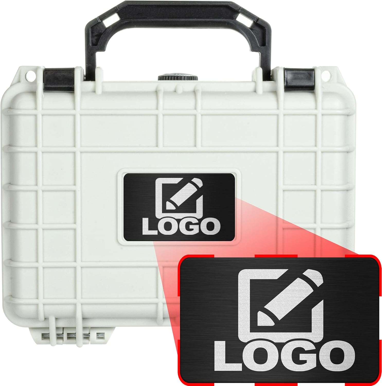 Eylar Protective Gear and Camera Hard Case with Custom Logo Engraved Plate, Water & Shock Proof w/Foam TSA Approved 8.12 inch 6.56 inch 3.56 inch (White)