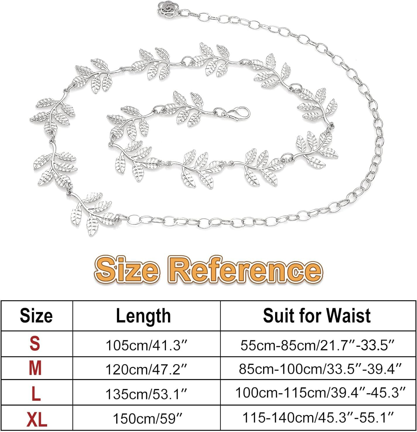 HIQUACC Metal Waist Chain Body Belly Belt Chains Jewelry Accessories for Women: Leaf Silver L: 53.1 in