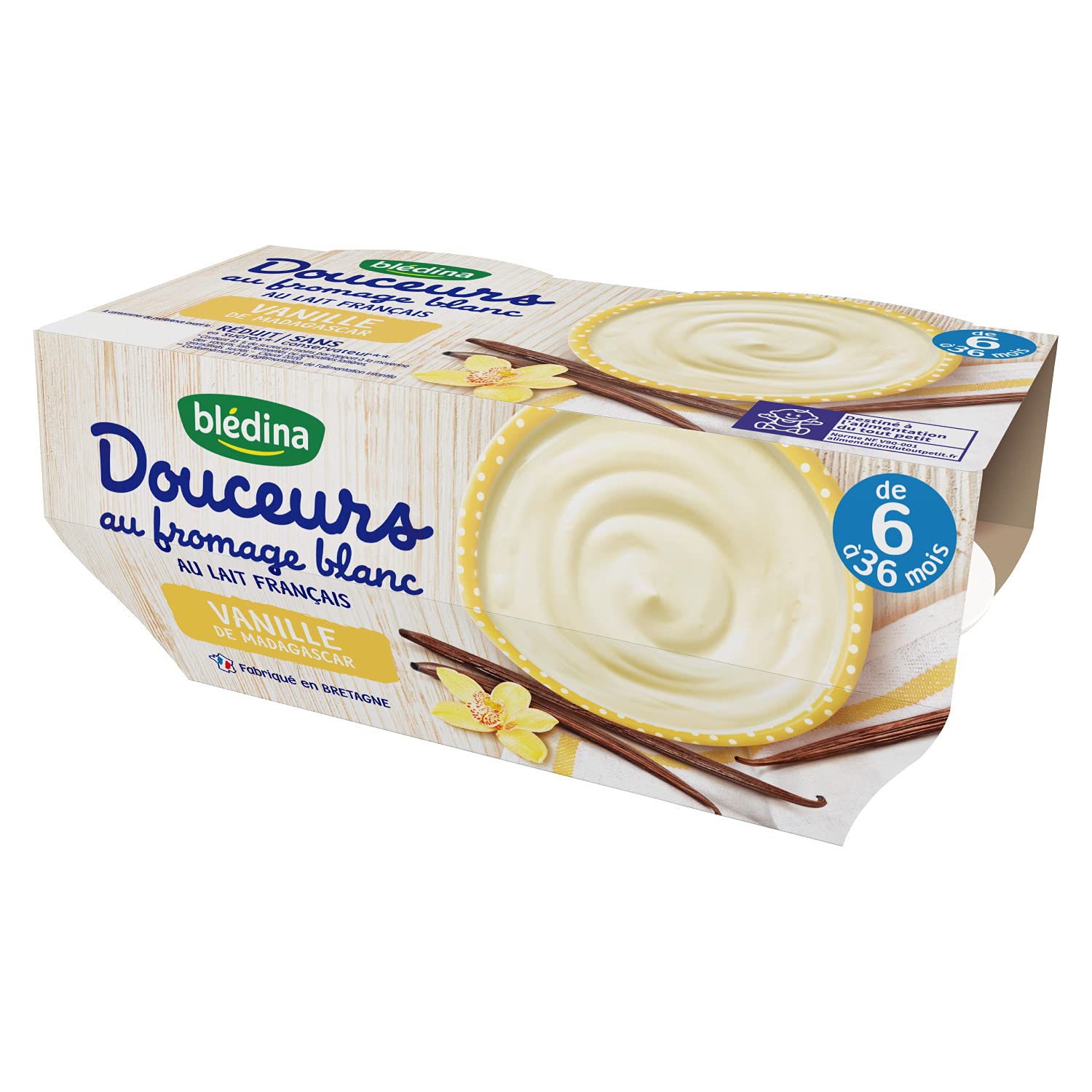 Blédina, Dessert au fromage blanc pour bébé, Dès 6 Mois, Vanille de Madagascar, 4x100g (Lot de 6)