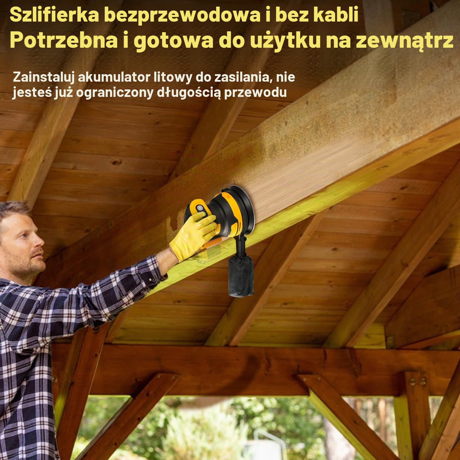 Szlifierka z losowym obiegiem, bezprzewodowa szlifierka kołowa kompatybilna z akumulatorami 20V DEWALT bezszczotkowa 11000 RPM z torbą na kurz, osłoną przeciwpyłową i 20 szt. papieru ściernego do