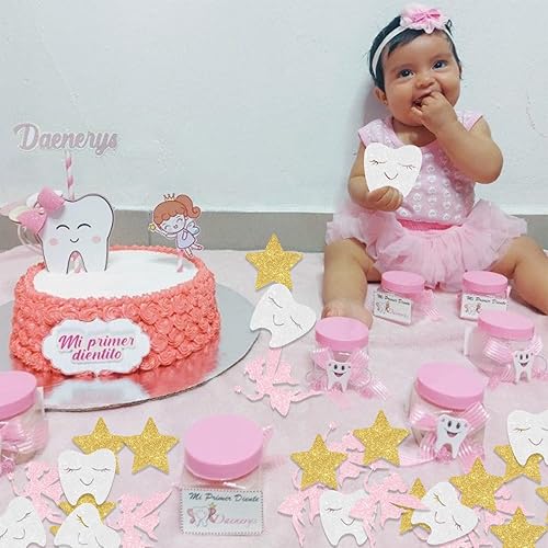 Miniatura 7 de 200 piezas de confeti de hadas de dientes con purpurina para fiestas de cumpleaños, baby shower, decoración de confeti de papel de elfo rosa y