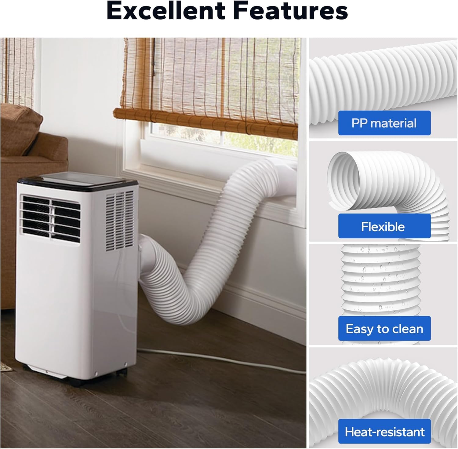 Abluftschlauch Weiß Ø150mm Länge 3m Flexibel PVC Schlauch für Klimaanlagen Wäschetrockner Abzugshaube Mobile Klimaanlage
