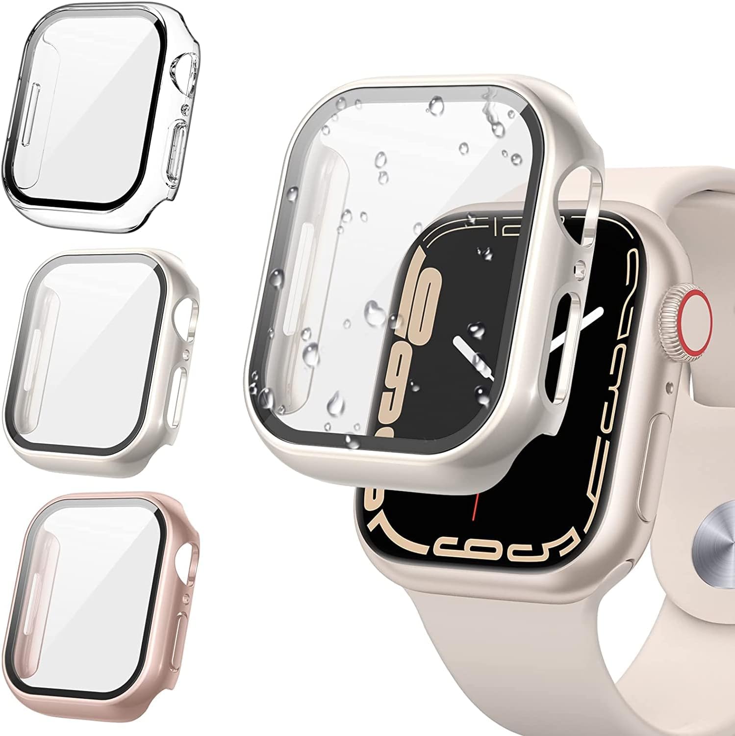 Tensea [3Pack for Apple Watch Screen Protector Case Series 9 8 7 41mm, iWatch Protective Face Cover, Tempered Glass Film Hard PC Bumper for Women Men, Ultra-Thin Guard (41 mm)