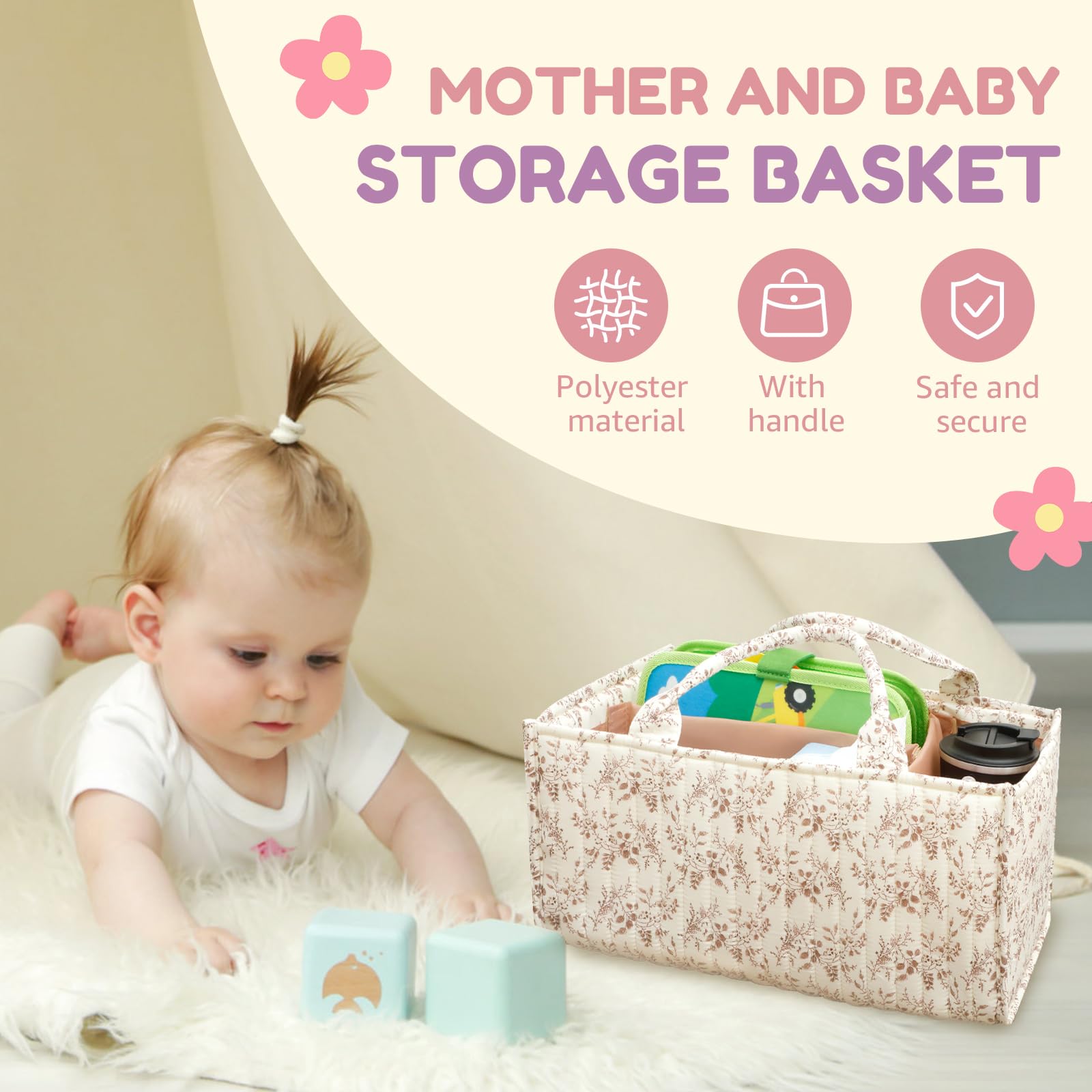 Tnfeeon Couche De Bébé Caddy Lingettes Sac Portable Table à Langer Organisateur Pépinière Panier De Rangement Avec Compartiments Modifiables