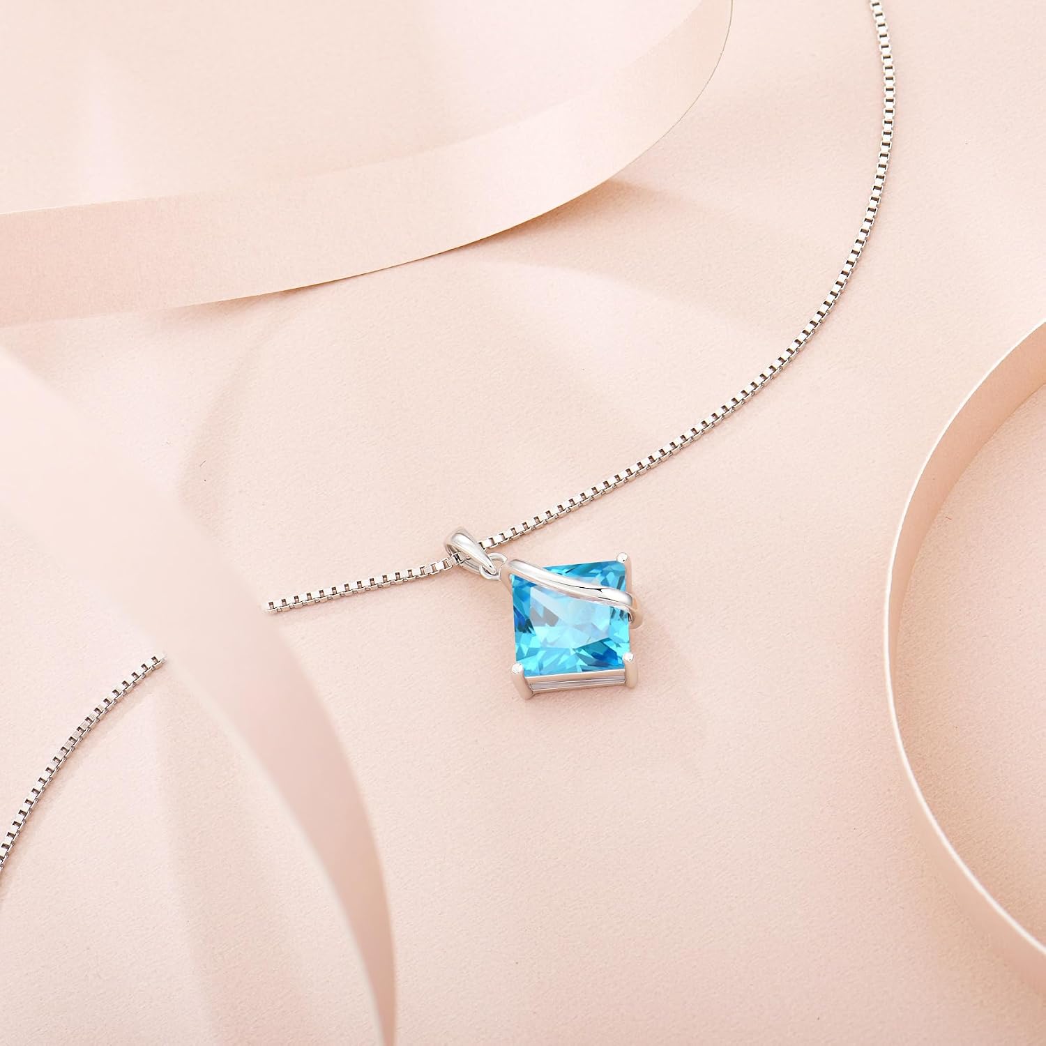 Square Princess Cut Necklace 925 Sterling Silver Solitaire Pendant Necklace Birthstone Jewelry Gifts for Women