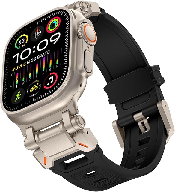 KADES for Apple Watch Ultra 2 Strap 49mm for Apple Watch strap Series 9/8/SE2/7/6/SE/5/4/3/2/1 45mm/44mm/42mm Durable Metal Connector Strap, Rugged TPU Sport Replacement Band, Titanium/Black
