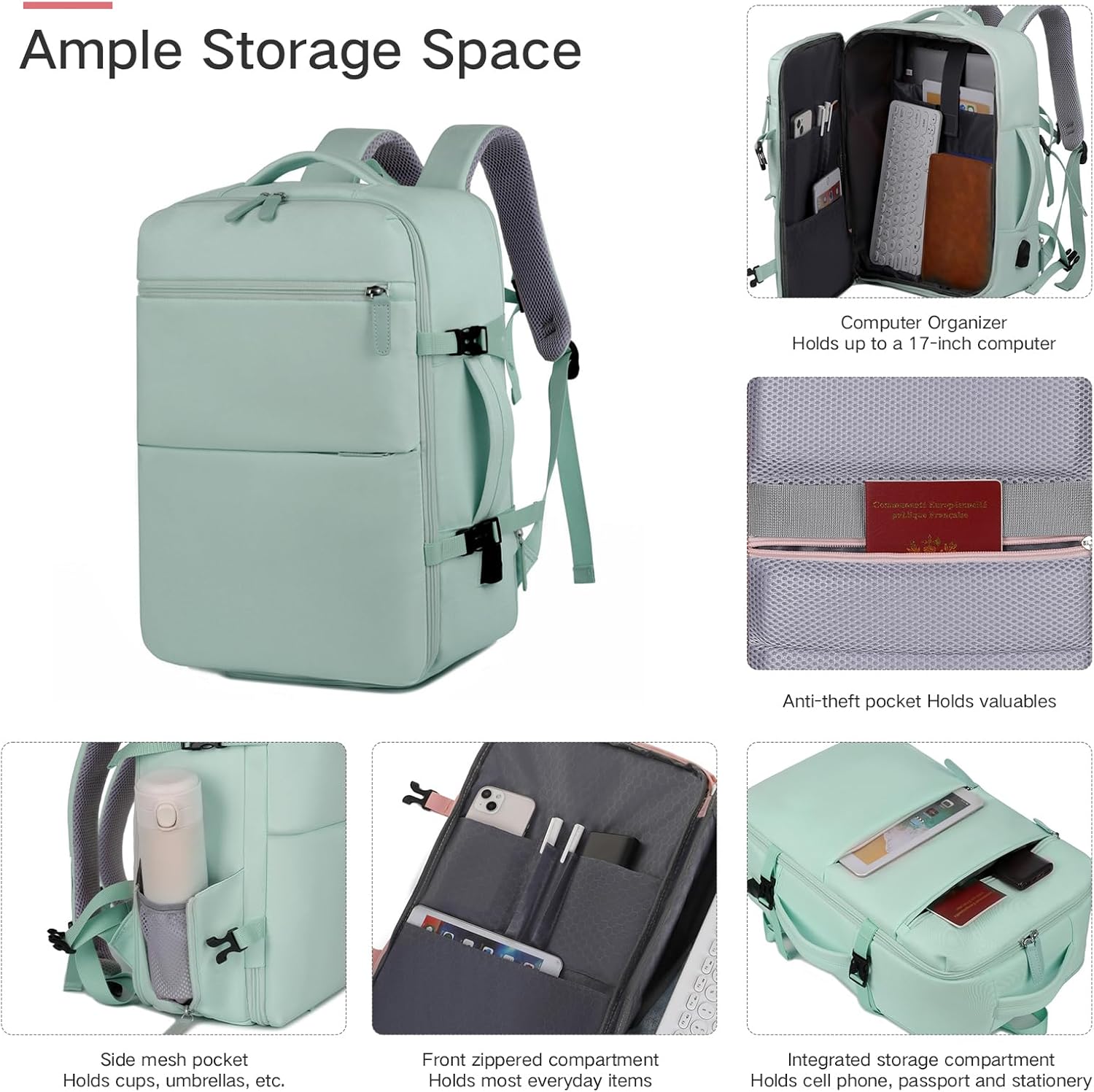 Travel Backpack for Women, Carry on Luggage with USB Charging Hole, Waterproof Laptop Backpack