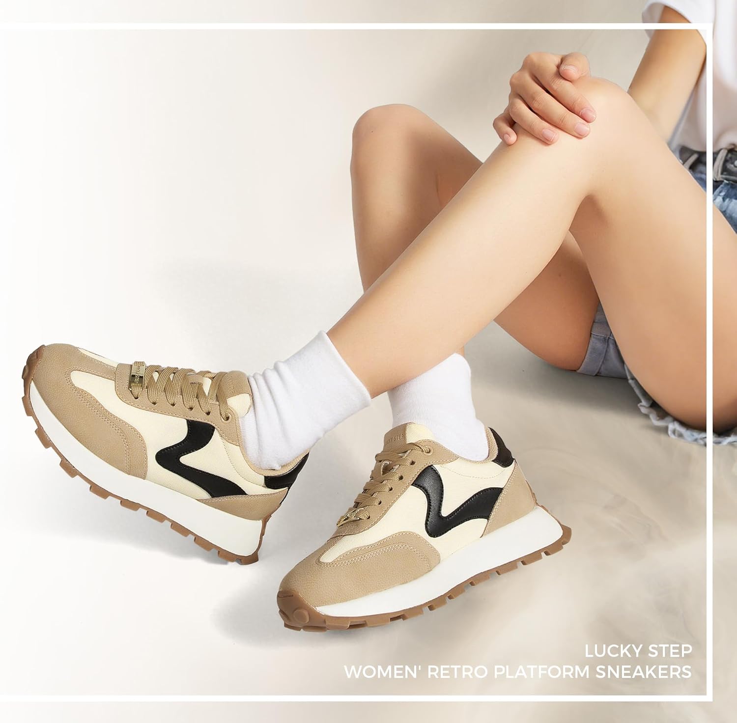 LUCKY STEP Women's Platform Retro Sneakers Classic Tennis Fashion Casual Anti-Slip Lace-up Walking Shoes Running Trendy Color Block Green Footwear - Image 2